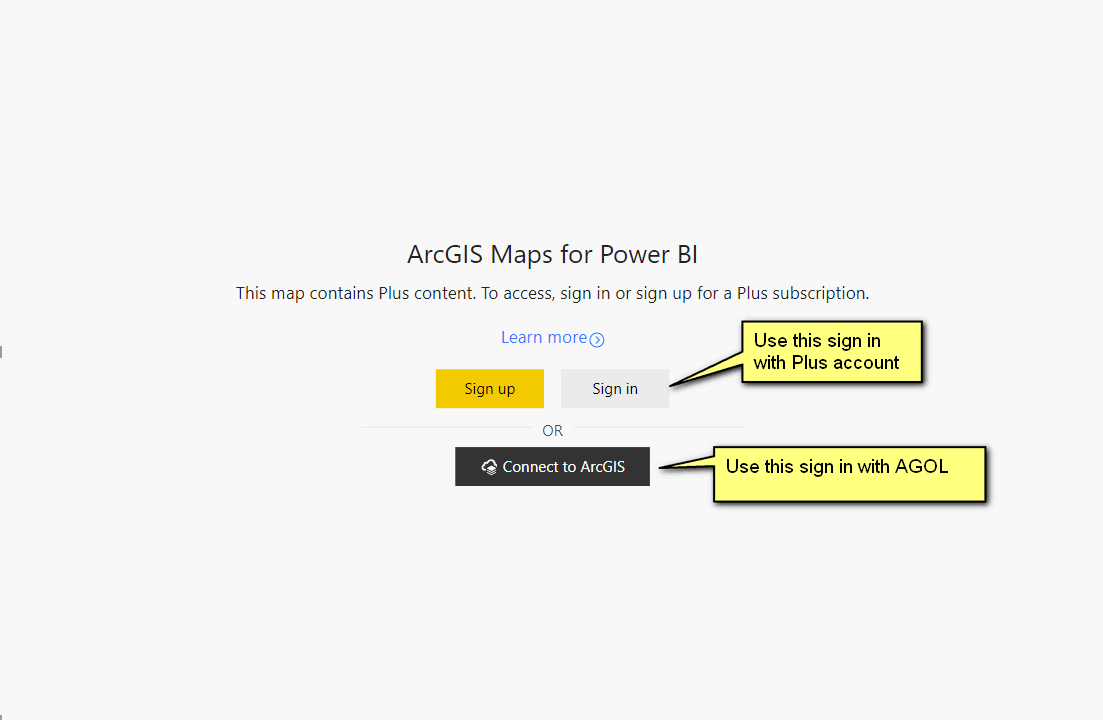 Plus and AGOL sign in locations for Power BI ArcGIS visual